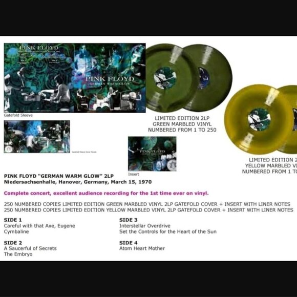 PINK FLOYD 2 LP Vinyl German Warm Glow #’d copy Marbled Green or Yellow Live New - Picture 2 of 7